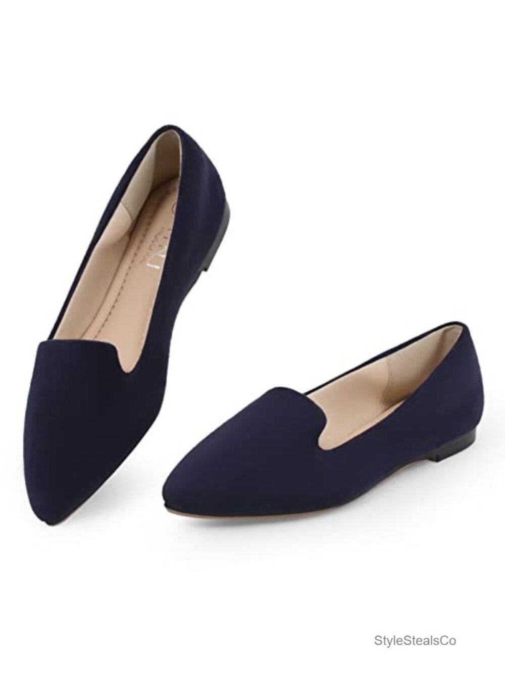 Women's Pointed Toe Faux Suede Slip On Flats with Memory Foam Arch Support Work